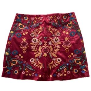 Umgee Embroidered Mini Skirt Red NWOT